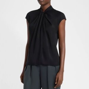 New Emporio Armani Black Drape Front Cap Sleeve Top Size 44 XXL